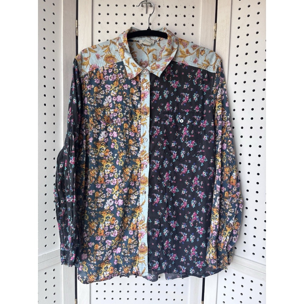 Sundance Mixed Floral Button-Up Blouse in Black, Yellow, Pink